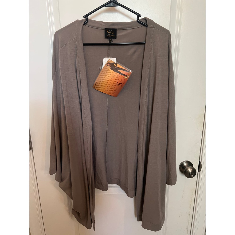 Serena Williams Brown Taupe Open Cardigan Side Buttons 1X Preppy Lounge Travel